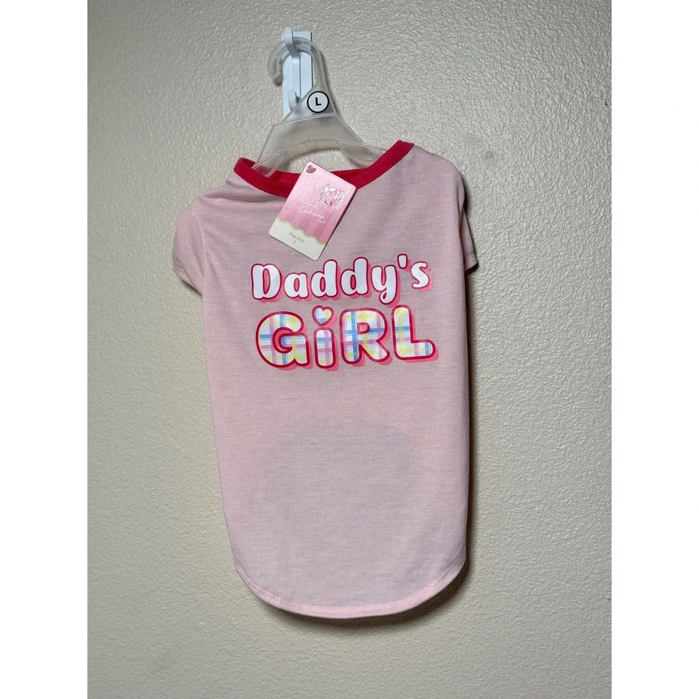 Pink Cabana Co Daddys Girl Dog Shirt Pink Plaid Graphic Pet Tee Large NWT
